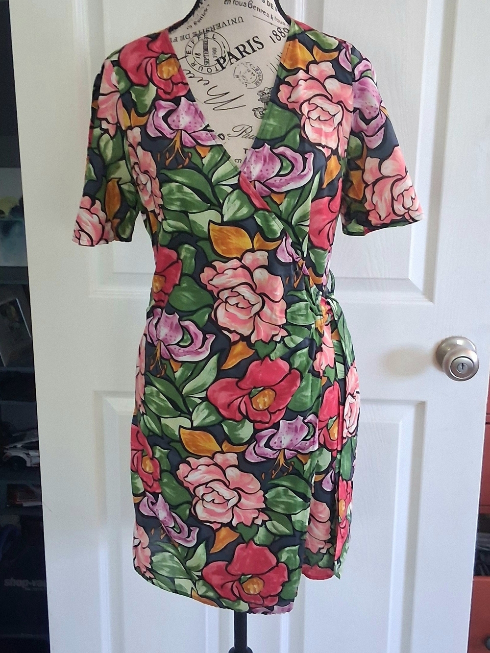 Zara Accessories Floral Wrap Mini Dress Large Vibrant Tropical Summer V-Neck L